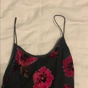 Francesca’s flowy floral and velvet dress